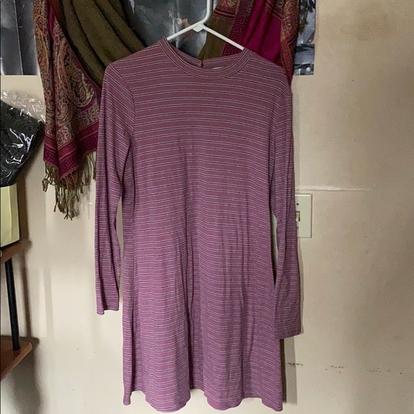 MOCK NECK LONG SLEEVE RIBBED SLIP DRESS - Picture 1 of 5